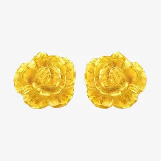 周大福康乃馨黄金耳钉免抠