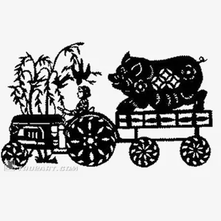 农耕剪纸车免抠