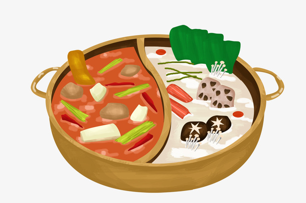 卡通鸳鸯锅美食插画免抠