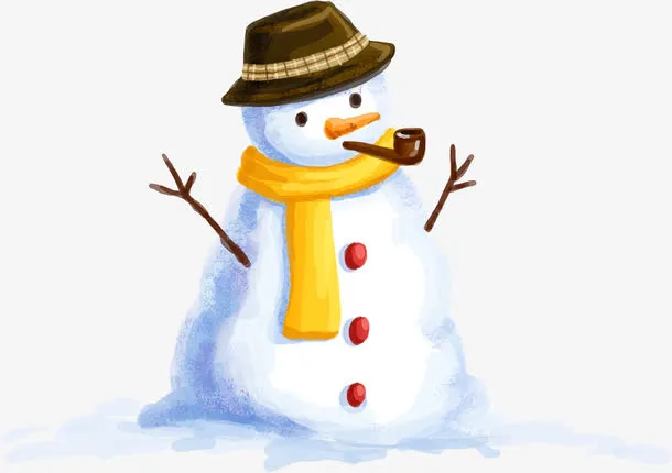 扁平风格创意合成站在雪地的雪人免抠