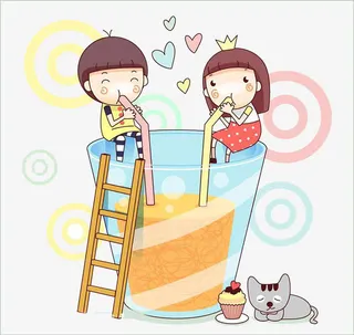 卡通儿童喝水免抠