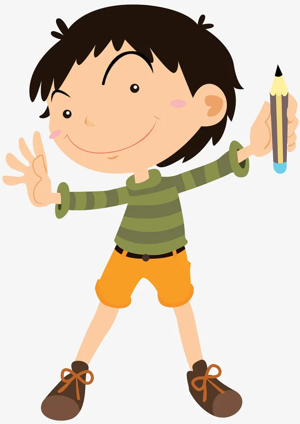 拿着铅笔的男孩免抠