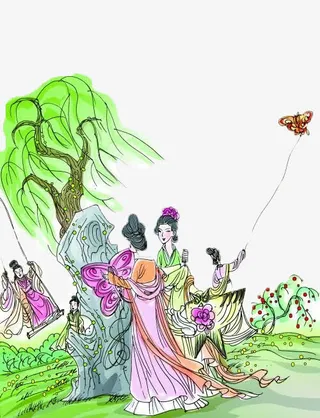 手绘放风筝免抠