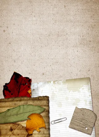 树叶落叶信纸回形针背景素材高清