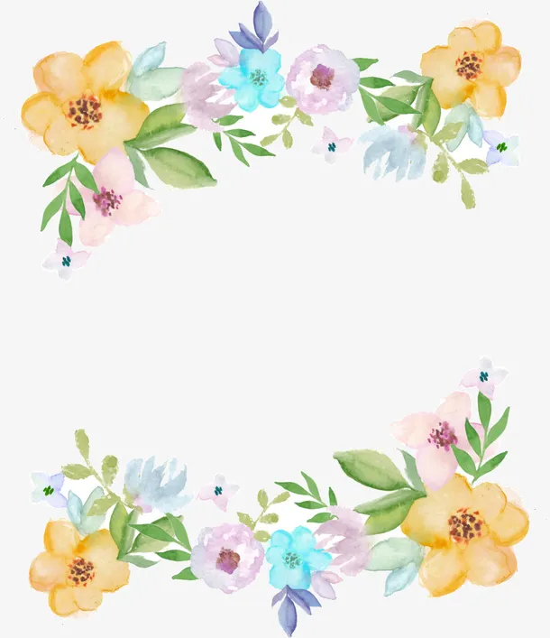 多彩水彩花朵框架免抠
