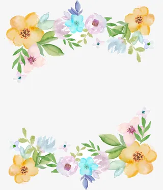 多彩水彩花朵框架免抠