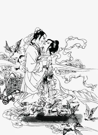 手绘牛郎织女七夕免抠