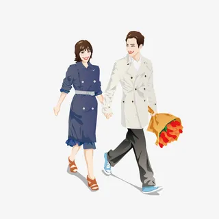 情侣两人牵手同行免抠