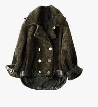 羊剪绒皮草双排扣羊毛大衣免抠