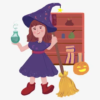 万圣节小魔女炼药免抠