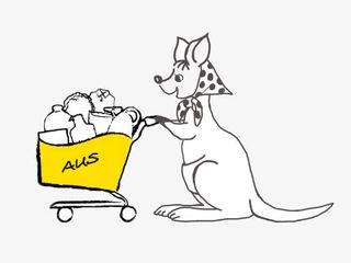 袋鼠妈妈推着车篮子免抠