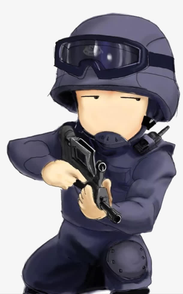 帅气特警手绘免抠