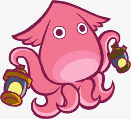 卡通乌贼提灯笼免抠