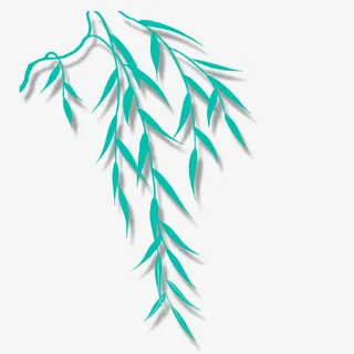 蓝绿色飘拂的卡通柳叶免抠