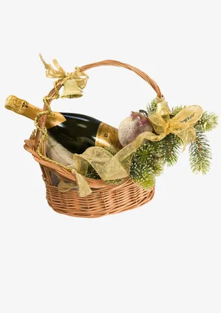 圣诞节装饰花篮红酒免抠