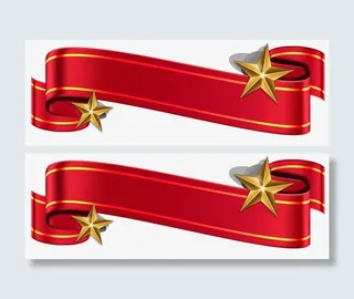 矢量手绘红色绸缎标签免抠