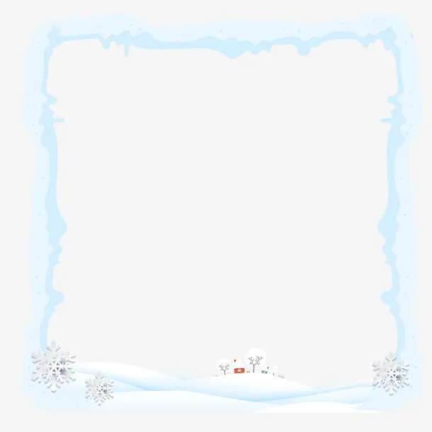 冬天雪地房屋边框免抠