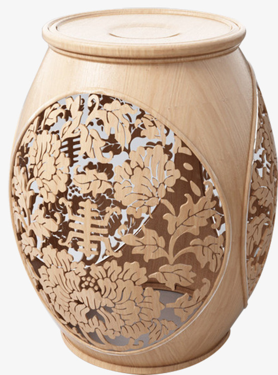 中式清漆实木家具鼓凳子免抠