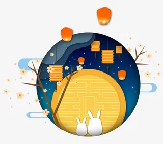 卡通兔子和酥皮月饼过中秋免抠
