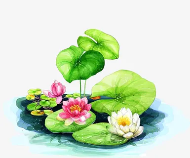 手绘水墨荷花荷叶插头花瓣免抠