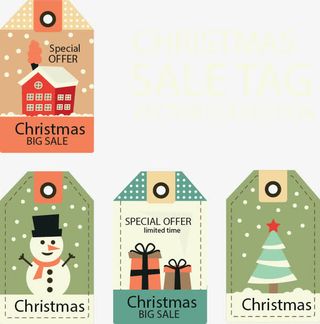 四张圣诞节打折标签免抠