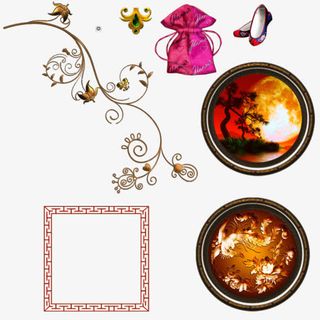 复古花纹盘子红色纹理绣鞋高清立绘免抠