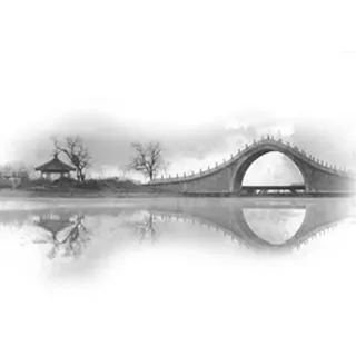 水墨古镇拱桥烟雨江南免抠