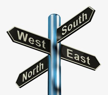 金属风格东南西北四岔路口指示牌免抠