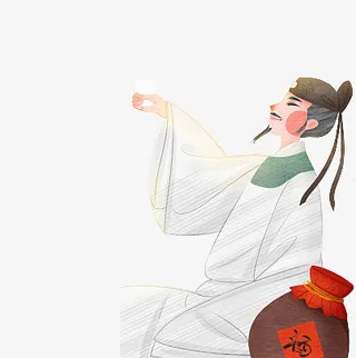 手绘诗仙李白醉酒免抠