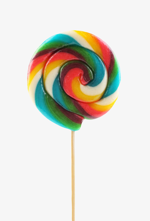 绿紫黄白色圆环状的竹签长柄糖果免抠