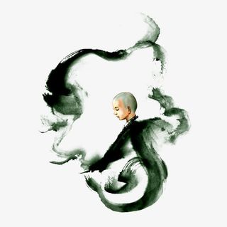 手绘水墨画小和尚免抠