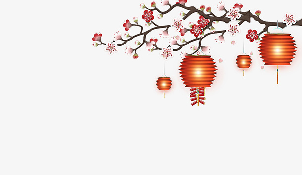 传统中国风梅花灯笼春节装饰免抠