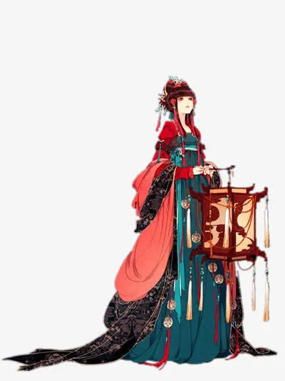宫灯红衣华美少女古风手绘免抠
