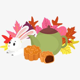 中秋月饼兔子植物卡通装饰元素免抠