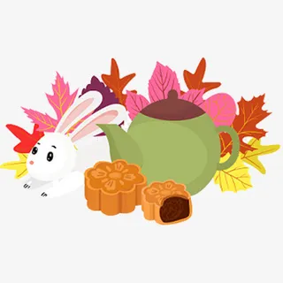 中秋月饼兔子植物卡通装饰元素免抠