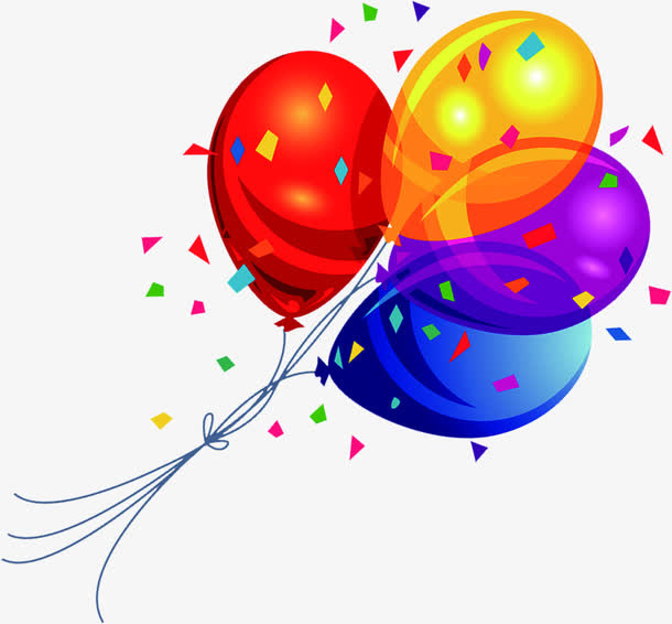 手绘彩色飘浮礼花气球免抠