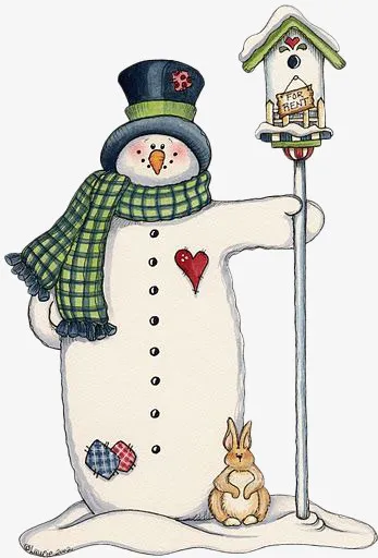 手绘雪人小房子免抠