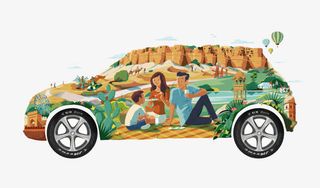 卡通自驾游景色免抠