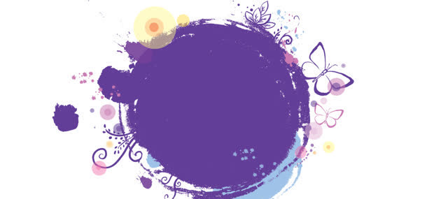 紫色圆形和墨点蝴蝶背景