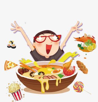 卡通手绘开心的吃货插画免抠手绘/卡通卡通元素