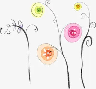 手绘清新彩色小花绿叶免抠