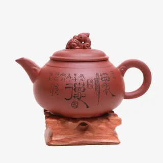 红泥麒麟钮怀德宜兴手工紫砂壶免抠