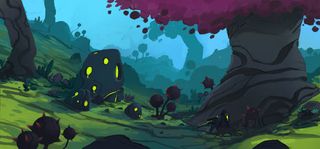 紫色大树黄色光效免抠