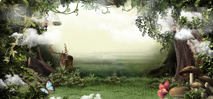 春天文艺景色渐变绿banner高清