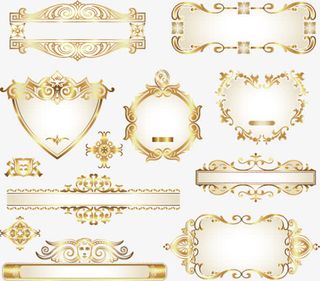 金色花纹边框装饰设计矢量素材免抠