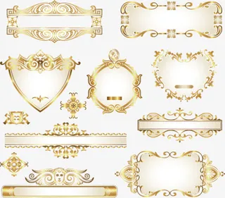 金色花纹边框装饰设计矢量素材免抠