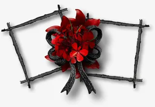 黑色树枝边框红色花朵免抠