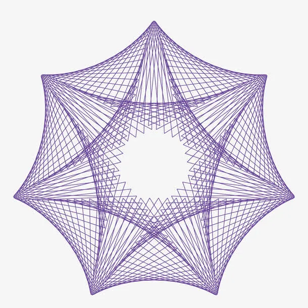 手绘紫色线条网纹防伪团花免抠