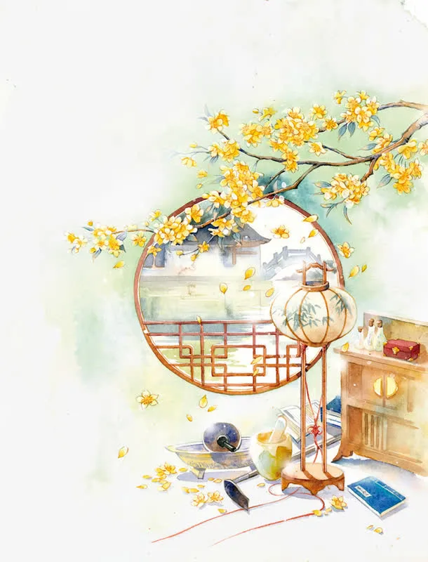 唯美古风手绘插画免抠