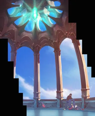 手绘蓝色天空巫女免抠